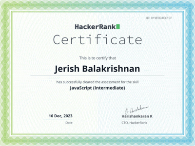 HackerRank JavaScript(Intermediate) Certification