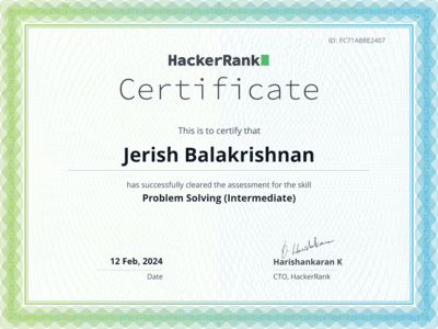 HackerRank Problem Solving(Intermediate) Certification